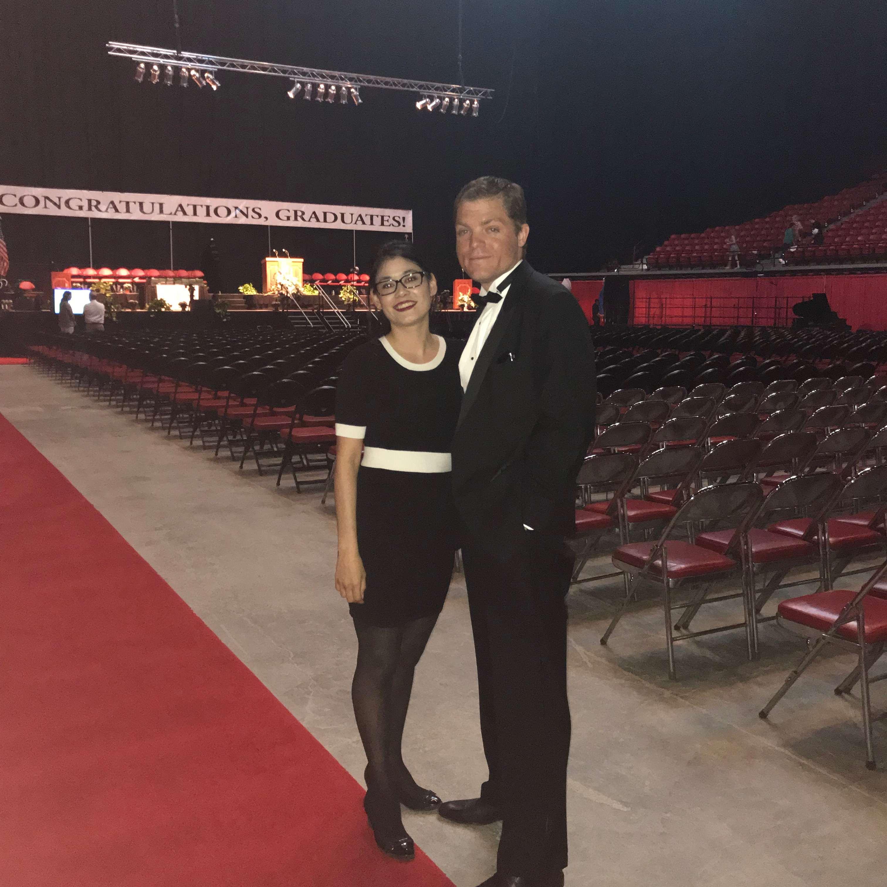 Working at graduation. 