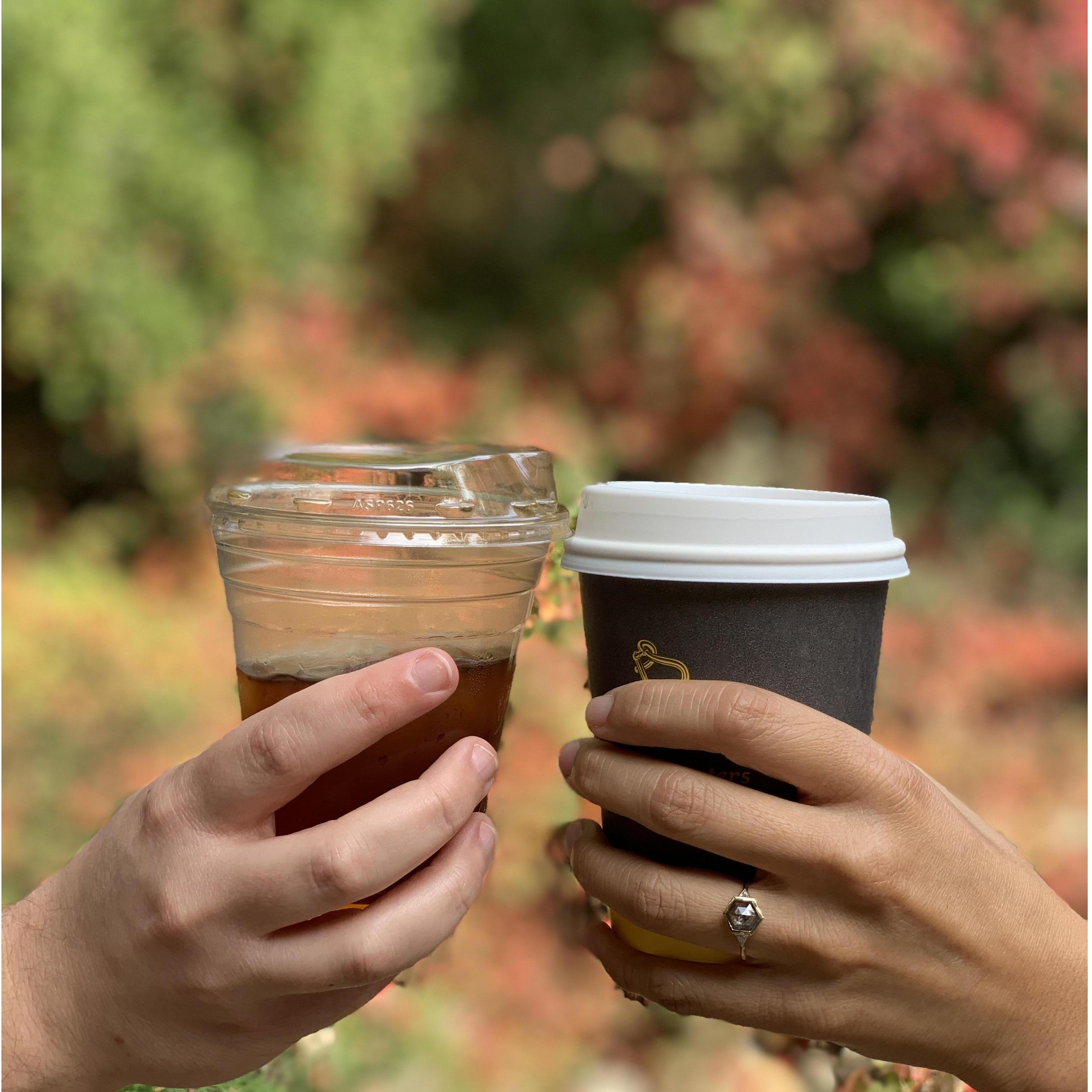 He's a cold brew kind of guy.  She's a hot coffee kind of girl.  Opposites must attract because that day he put a ring on her finger