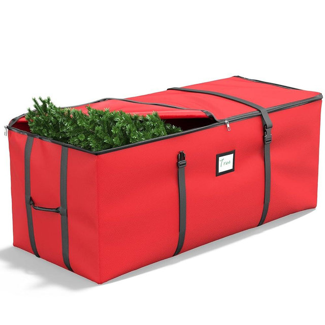 BROSYDA Christmas Tree Storage Bag, Fits Up to 9 Ft Artificial Christmas Tree with Buckle Straps & Dual Zippers & Handles, 600D PVC Durable Waterproof Material Protects from Dust.(Red)