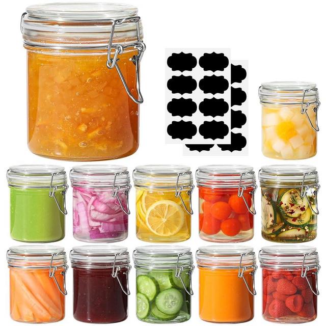 ComSaf 8oz Small Airtight Glass Jars Set of 12 with Lid Food Storage Jar Round - Mini Storage Container with Clear Preserving Seal Wire Clip Fastening for Kitchen Canning, Jam, Spice, Honey, Mason Jar