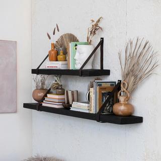 Mango Wood & Leather Wall Shelf