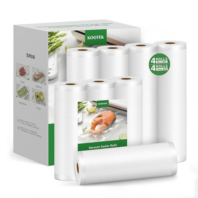 Kootek Vacuum Sealer Bags for Food, 8 Rolls for Custom Fit Food Storage, Meal Prep or Sous Vide, 8" x 20' (4 Rolls) and 11"x 20' (4 Rolls) Commercial Grade Vacuum Seal Freezer Bags Rolls