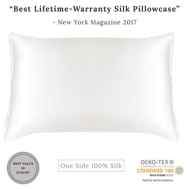 MYK Silk Pure Natural Mulberry Silk Pillowcase, 19 Momme with Cotton Underside for Hair & Skin, Oeko-TEX Certified, Hypoallergenic, Curly Friendly, Undyed Ivory White