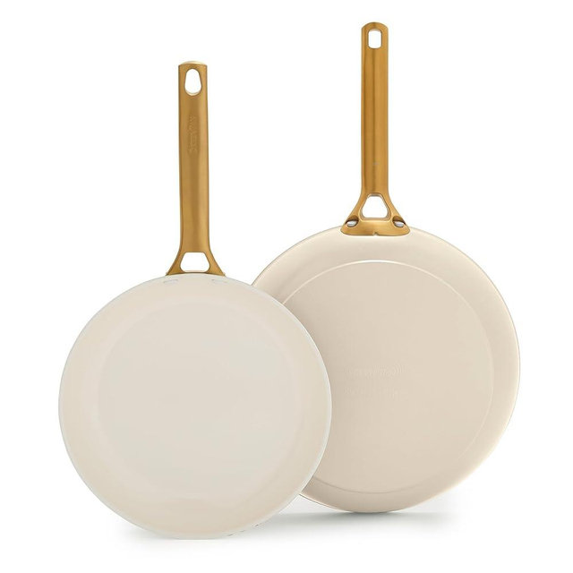 GreenPan Nonstick Reserve Pro 10” & 12” Frying Pan Set, NSF Certified Ceramic, Hard Anodized PFAS-Free Skillets, Stainless Steel Handles, Oven & Dishwasher Safe, Cream White
