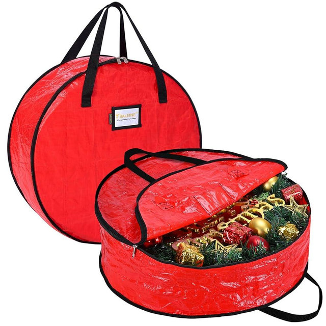 BALEINE Wreath Storage Container, 2 Pack Christmas Wreath Storage Bag with Tear Resistant PE Material and Reinforced Handle for Holiday Xmas (Red, 36"x8")