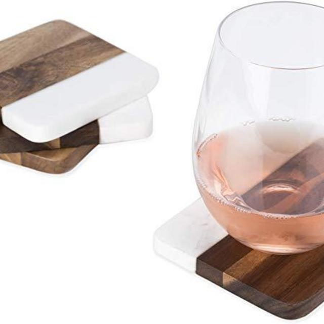 Twine 7672 Rustic Farmhouse: Marble & Acacia Coaster Set