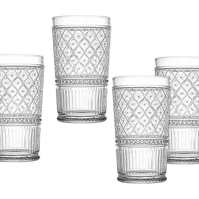 Highball Beverage Glass Cup Clear Claro by Godinger - Set of 4