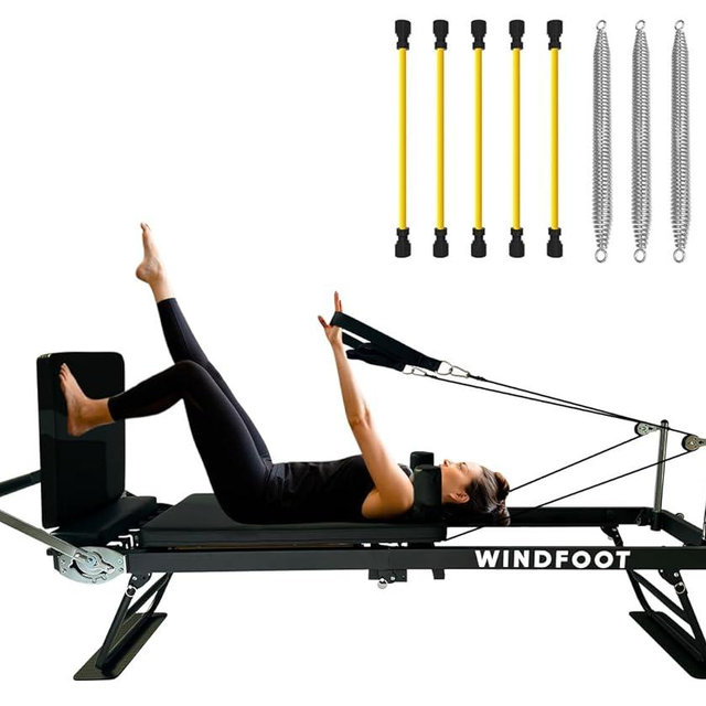 Pilates Reformer Machine Equipment with Springs & Cords for Home Workout, Foldable Pilates Equipment with Jump Board for All Level Users