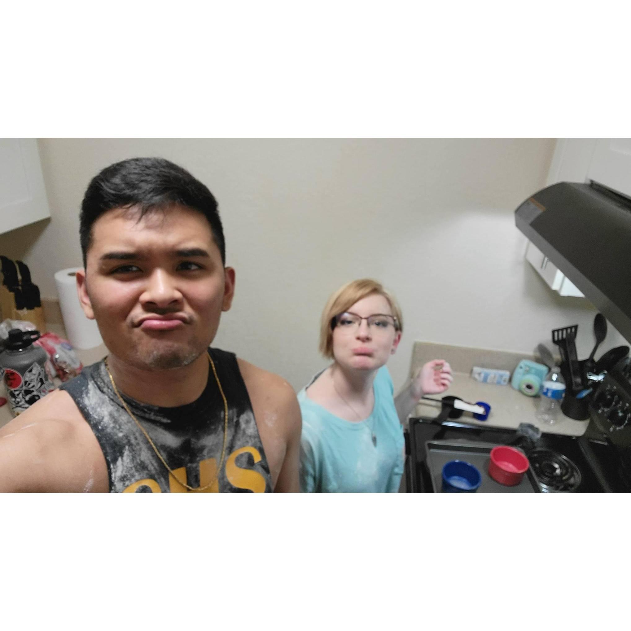 I swear he threw the flour first…