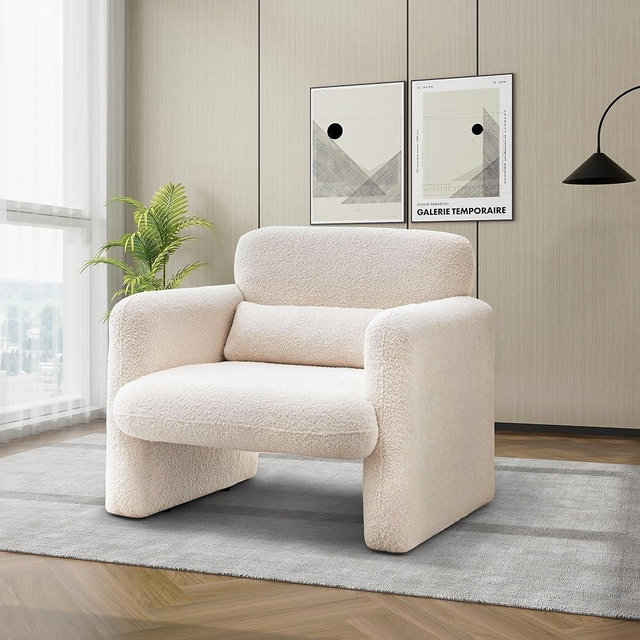 VASOENY 33.86" Accent Chairs, Modern Sherpa Lamb Fabric Armed Chair Comfy Upholstered Armchair Leisure Single Sofa Chair with a Waist Pillow for Bedroom, Office and Living Room