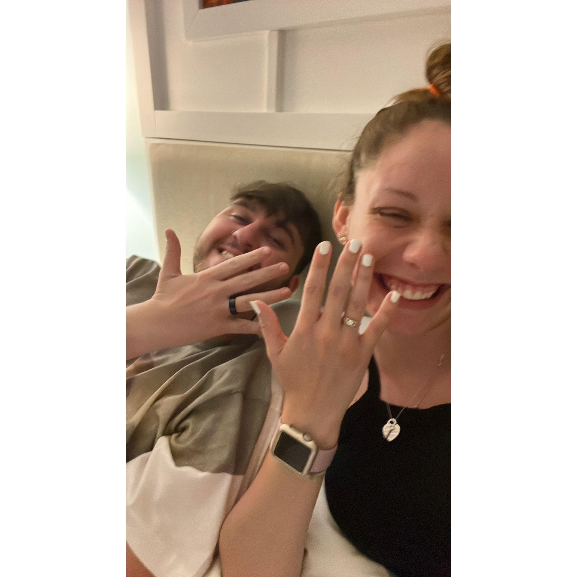 This was the night we got engaged and I was too excited not to take a picture of us with our rings.