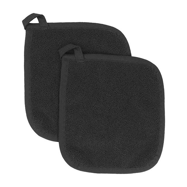 Ritz Royale Collection 100% Cotton Terry Cloth Pot Holder Set, Kitchen Hot Pad, 2-Pack, Black