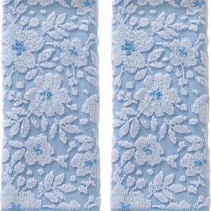SKL Home Floral Jacquard 100% Cotton 2pc Hand Towel Set, Reversible & Decorative for Bath/Kitchen/Bar & Gift, Sky Blue