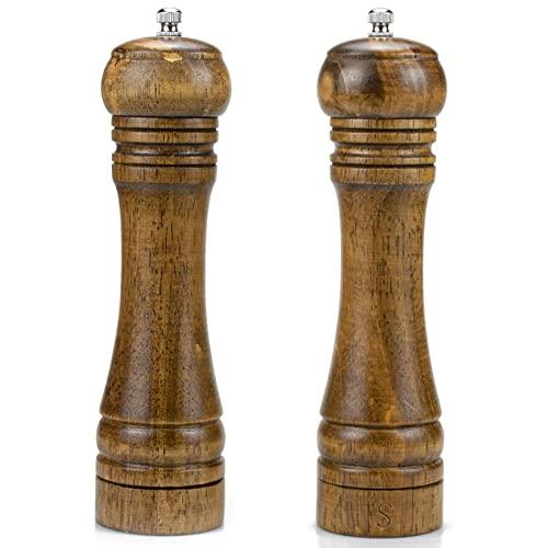 Nicunom Pack of 2 Wooden Salt and Pepper Grinder Set, 8" Salt and Pepper Mills Shakers with Ceramic Rotor for Seasoning, Cooking, Serving, Dining