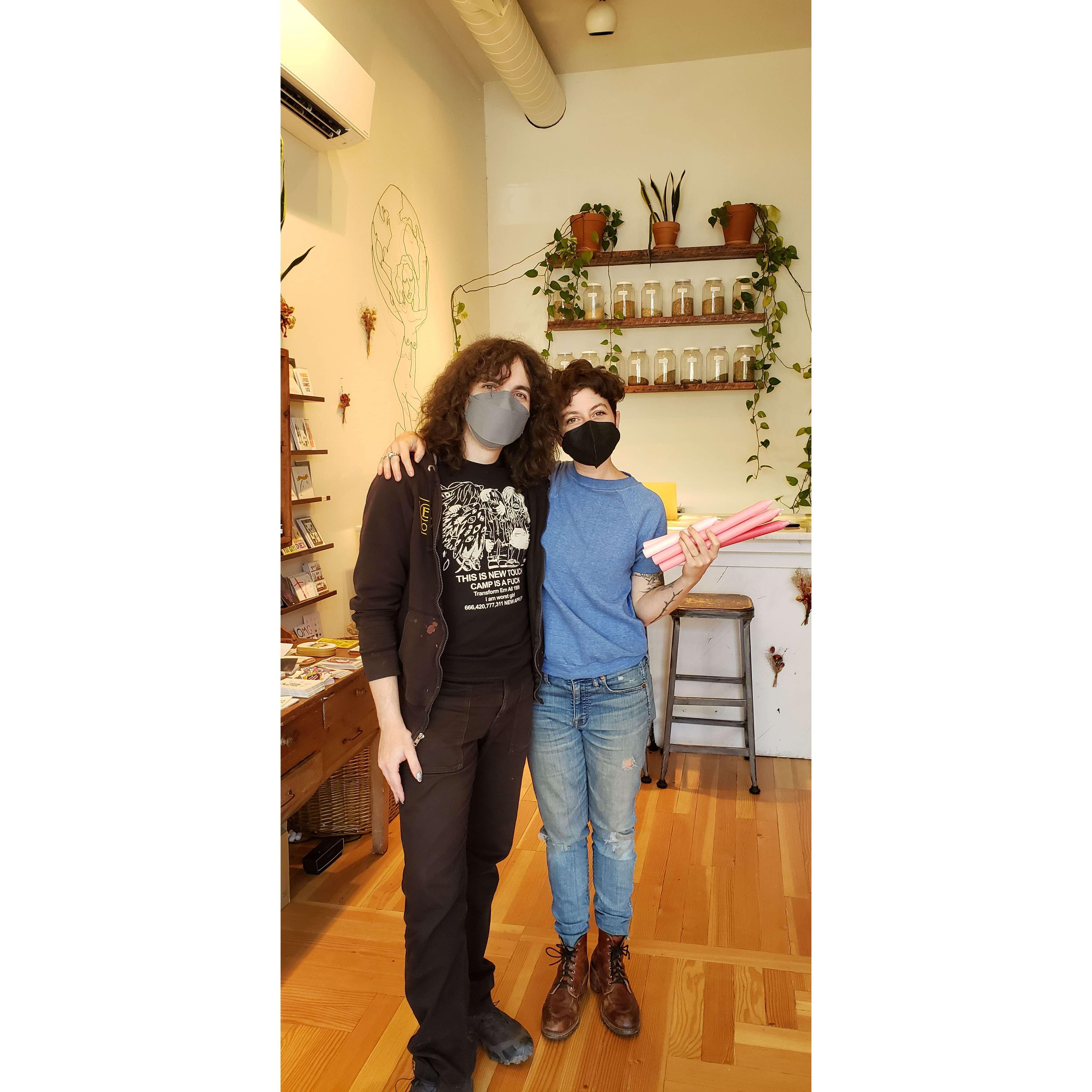 Yara and their cousin Max in her shop Roots and Crowns in Portland