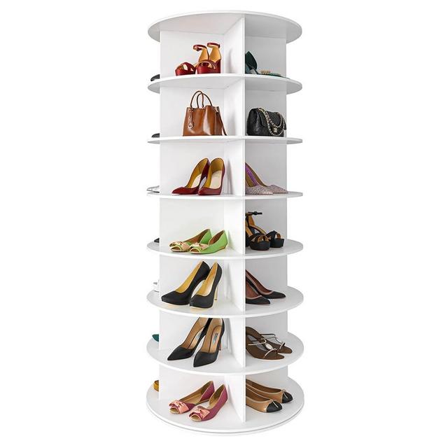 SpaceAid 7 Tier Rotating Shoe Rack Tower, Spinning Shoe Display Lazy Susan, Revolving 360 Shoe Rack Storage Round Carousel, Vertical Handbag Rotate Shoes Closet Organization (7-Tier White)