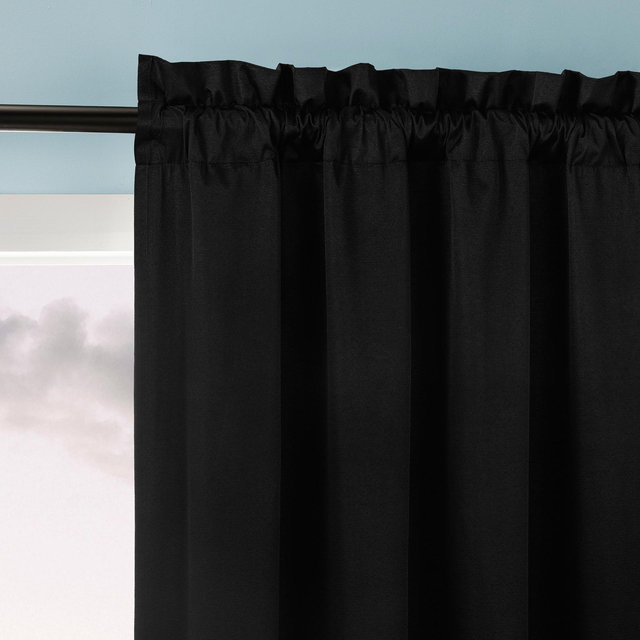 40"x84" Sun Zero Doucet Thermal Blackout Rod Pocket Curtain Panel Black: Energy Efficient, Noise Reduction, Indoor Use