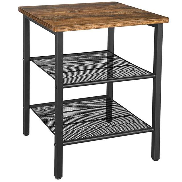 BEEWOOT End Table，Industrial Nightstand，Side Table with Storage Shelf for Living Room, Bedroom, Stable Metal Frame and Easy Assembly，Rustic Brown TB01BB001