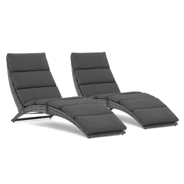 JOIVI Patio Chaise Lounge Chairs Sets, 2 Pieces Cushioned Patio Adjustable Chaise Lounge, Rattan Reclining Chair with Removable Dark Gray Cushion, Pool Lounge Chairs for Outside, Garden, Balcony