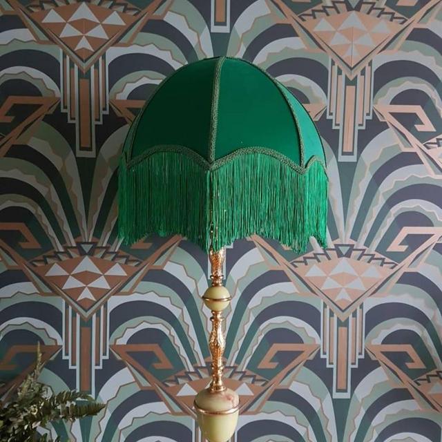 16 inch Emerald Deco style lampshade with fringing