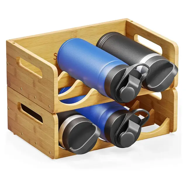 Water Bottle Organizer with Labels for Kitchen and Pantry,2 Pack 3-Slot, Hold 6 Bottles