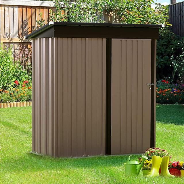 Outdoor Storage Shed, Amopatio 5' x 3' Galvanized Metal Garden Shed Backyard Storage Shed with Single Lockable Door Outside Tool Storage Shed House for Backyard, Garden, Patio & Lawn, Gray