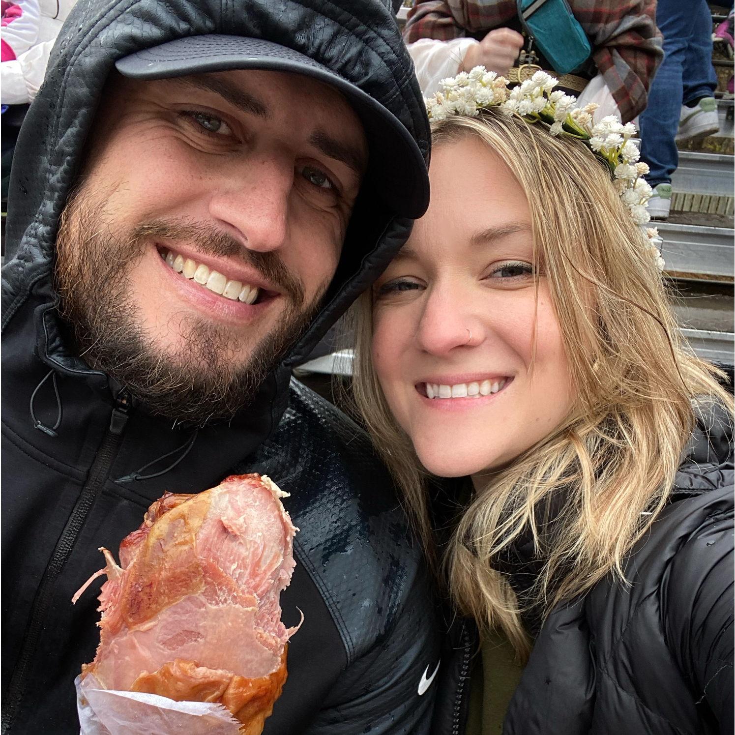 Enjoying jousting and a turkey leg at the Renaissance Festival