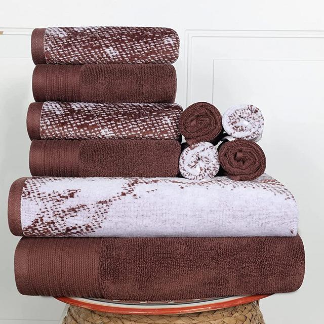 Superior Cotton Solid and Marble Towel Set, 10 PC Mixed, Brown