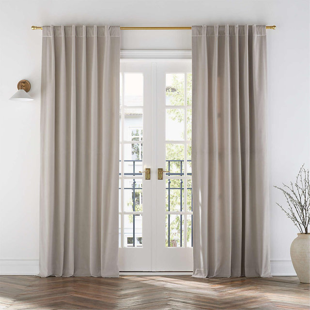 Warm Beige Cotton Velvet Window Curtain Panel with Lining 48"x96"
