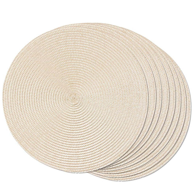 FunWheat Round Braided Placemats Set of 8 Place Mats for Dining Table Woven Washable Non-Slip Table Mats 15 Inch(Ivory,8pcs)