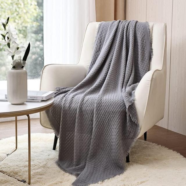 CREVENT Farmhouse Waffle Knit Throw Blanket for Couch Sofa Chair Bed Home Decoration, Soft Warm Cozy Light Weight for Spring Summer Fall (50''X60'' Light Grey)