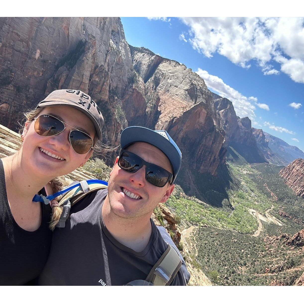 Top of Angels Landing. This was a bucket list hike for Quinn.