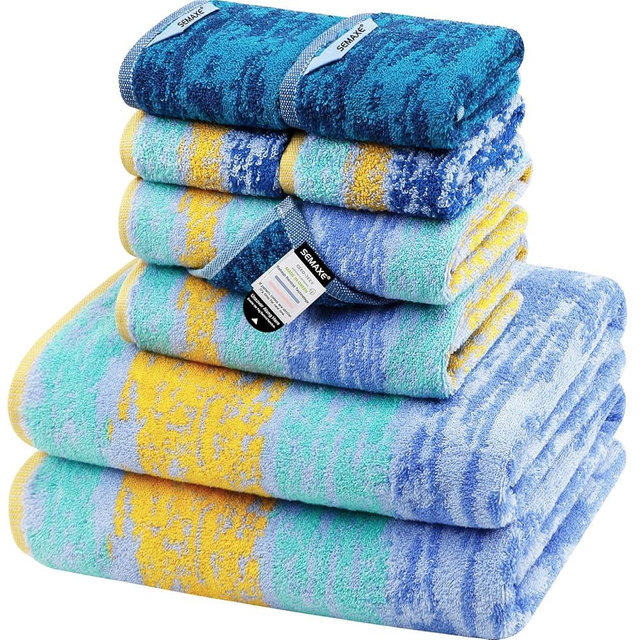 SEMAXE Bath Towel Set of 8, 2 Bath Towels 2 Hand Towels 4 Washcloths, Gift Box Packaging,100% Cotton Bathroom Towels with Hanging Loops, Hotel Spa Quality Absorbent Towels, Colorful Towel Starry Sky