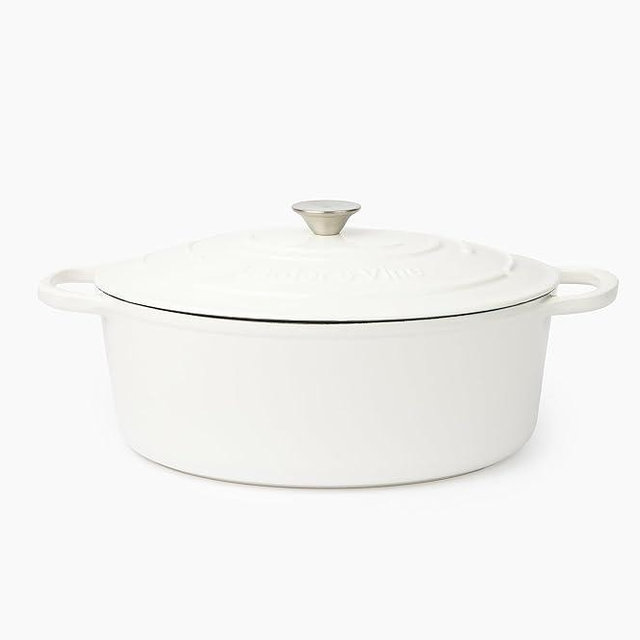 Larder & Vine Enameled Cast Iron Dutch Oven with Lid - Oversized Handles, Dome Lid, Dutch Oven for Sourdough Bread Making, 8QT/7.5L - (White)