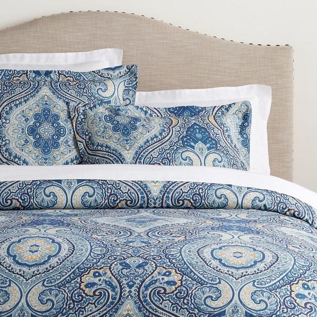 Beale Paisley Organic Percale Duvet, King/Cal. King, Blue