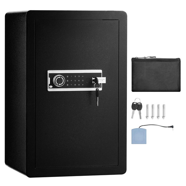 VEVOR Single Door 3.5 cu.ft Safe Box with Key Lock & Password, Safe Lock Box with Fireproof Bag, Key Rack, and 2 Shelves for Money, Documents, Black