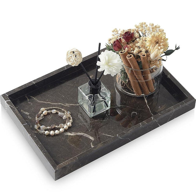 MULWR Brown Marble Tray,Pure Natural Vanity Tray,Marble Tray for Kitchen Counter Non-Ceramic/Non-Resin,Stone Trays 12 x 8 inch