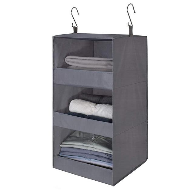 GRANNY SAYS 3-Shelf Hanging Closet Organizer, Collapsible Hanging Closet Shelves, Hanging Organizer for Closet & RV, Gray, 23.6" H X 12.2" W X 12.2" D