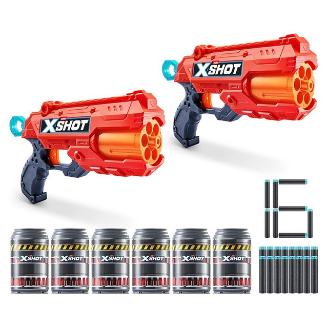 XSHOT Excel Double Reflex 6 (2 Pack + 16 Darts + 6 Shooting Targets) by ZURU, XSHOT Red Foam Dart Blaster, Toy Blaster, Rotating Barrels, Toys for Kids, Teens, Adults (Red)
