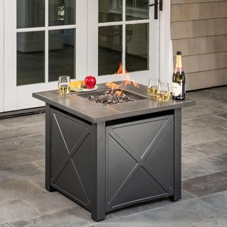 Naples Tile-Top Gas Fire Pit Table with Fire Glass