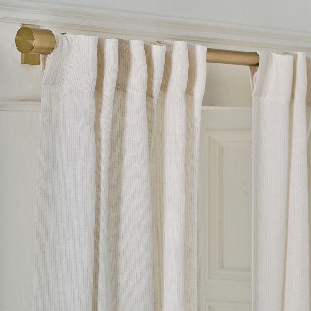 European Linen Pinstripe Blackout Curtain, 48x84, Sand Pinstripe