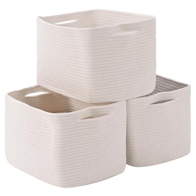 Storage Basket for Organizing | 15"x11"x9.5" Large Woven Baskets for Storage| Cotton Rope Storage Basket for Books | Baby Organizing Baskets | Cotton Rope Baskets for Storage |Toy Storage Basket for Nursery |Closet Baskets for Shelves| Decorative Baskets