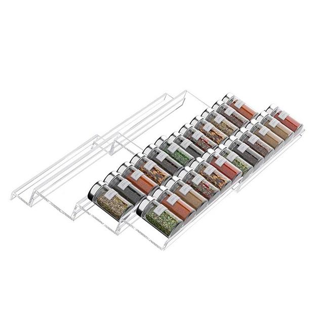 FEMELI Spice Drawer Organizer Insert for Kitchen,Adjustable Expandable Spice Rack Tray 4 Tiers for Spice Jars,Seasonings,Acrylic,2 Pack