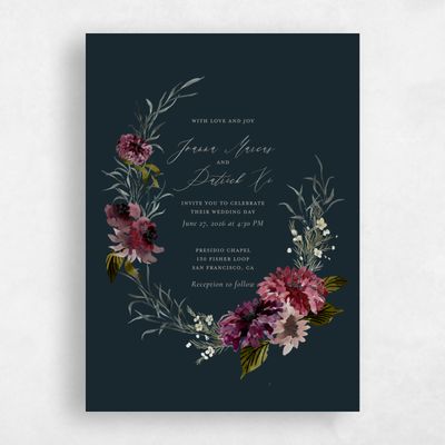 Darkest Teal, Blue Wedding Invitation - Holliston Portrait
