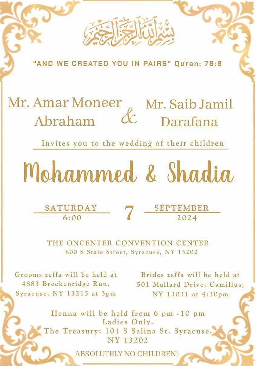 The Wedding Website of Mohammed Abraham and Shadia Darafana