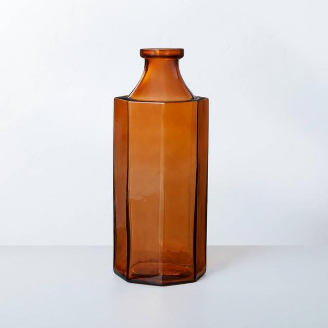 Large Octagonal Amber Glass Bottle Vase - Hearth & Hand™ with Magnolia