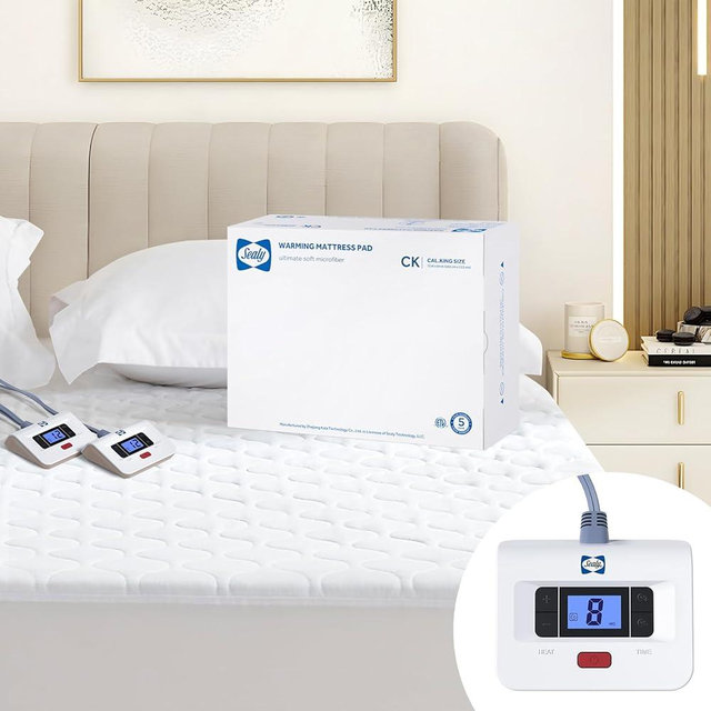 Sealy Heated Mattress Pad Cal King Size, Luxury Quilted Electric Bed Warmer with Dual Controller 10 Heat Settings & Auto Off 1-12 Hours | Fit Up to 17" Deep Pocket | ETL Certified | Machine Washable