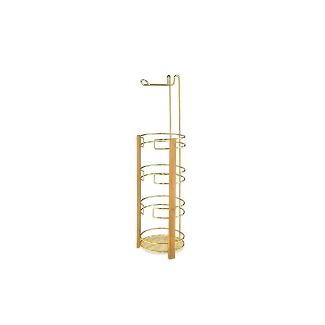 Popular Bath Popular Home 4-Rolls Metal Toilet Paper Reserve with Extra Rolls and Bamboo Gold
