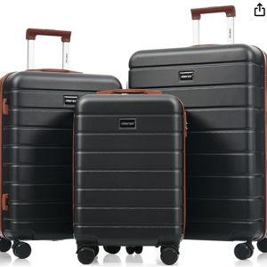 Merax Luggage Sets 3 Piece, Hardshell Lightweight Suitcase with Spinner Wheels, BLACK+ABS, 20/24/28 Inch
