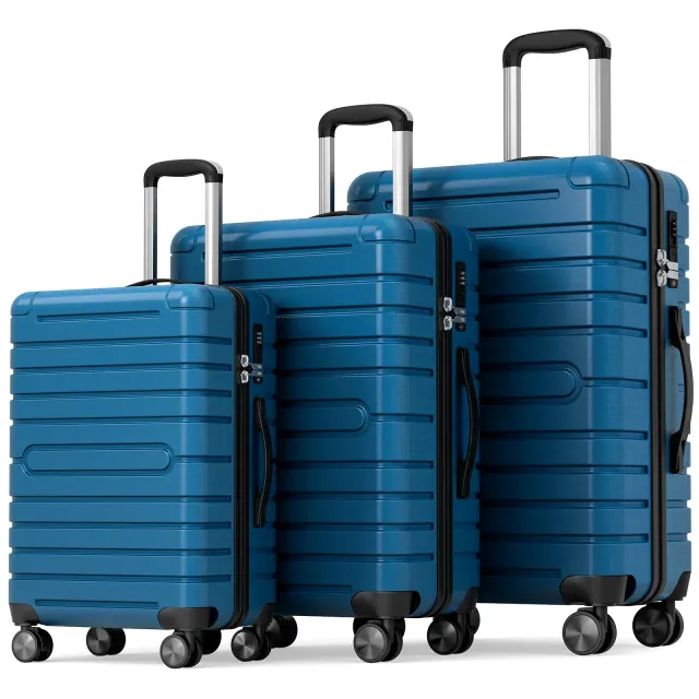 SUGIFT 3-Piece Hardshell Luggage Set Spinner Wheels TSA Lock YKK Zipper Lightweight Durable ABS+PC Hard Shell Carry On Checked Travel Suitcase